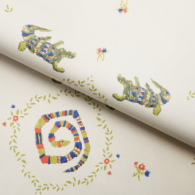 Reptilia Bright Multi by Schumacher Playful Embroidered Animal Wallpaper – Schumacher 5014190