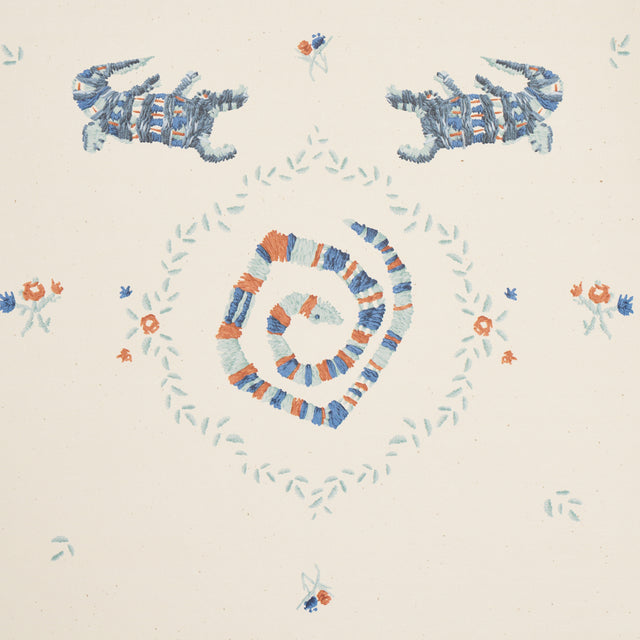 Reptilia Warm Blue by Schumacher Playful Embroidered Animal Wallpaper – Schumacher 5014191