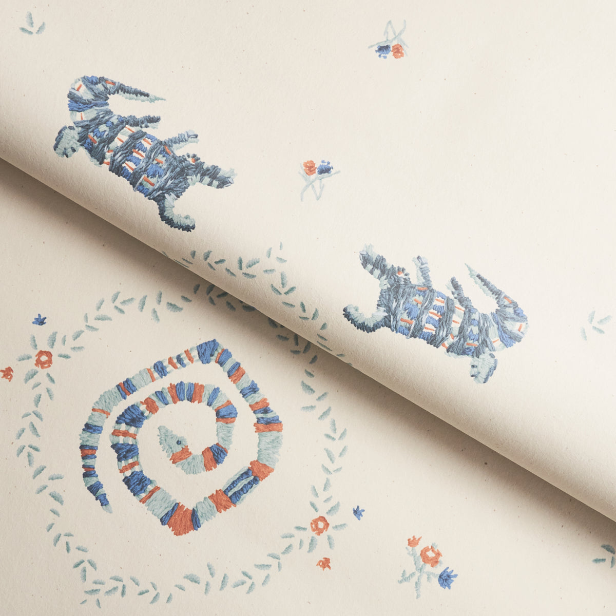 Reptilia Warm Blue by Schumacher Playful Embroidered Animal Wallpaper – Schumacher 5014191