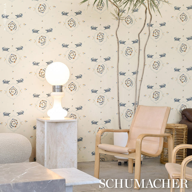 Reptilia Warm Blue by Schumacher Playful Embroidered Animal Wallpaper – Schumacher 5014191