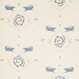 Reptilia wallpaper in warm blue by Schumacher, featuring playful embroidered alligators, snakes, and stylized swamp plants on a cream background.