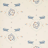 Reptilia wallpaper in warm blue by Schumacher, featuring playful embroidered alligators, snakes, and stylized swamp plants on a cream background.