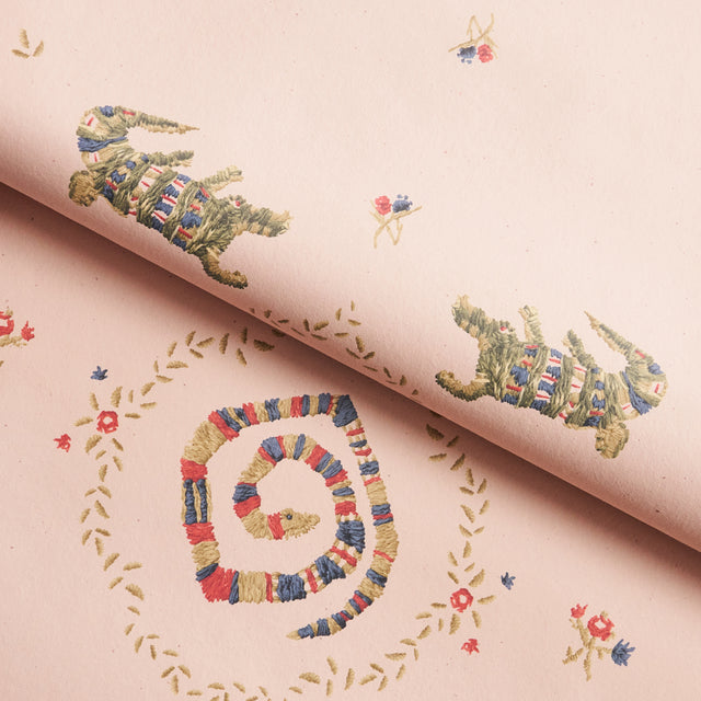 Reptilia Muted Pink by Schumacher Playful Embroidered Animal Wallpaper – Schumacher 5014192