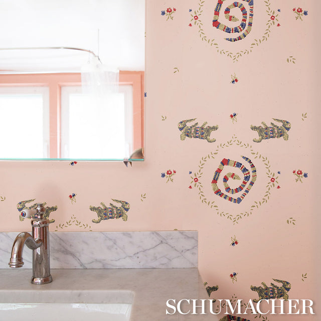Reptilia Muted Pink by Schumacher Playful Embroidered Animal Wallpaper – Schumacher 5014192