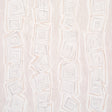 Taboo Fog by Backdrop for Schumacher - abstract hand-drawn vertical stripe wallpaper in soft neutral tones, shown in a styled bedroom setting.