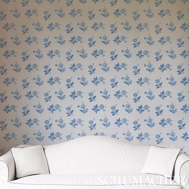 Colline Porcelain by Schumacher Small-Scale Floral Wallpaper – Schumacher 5014220