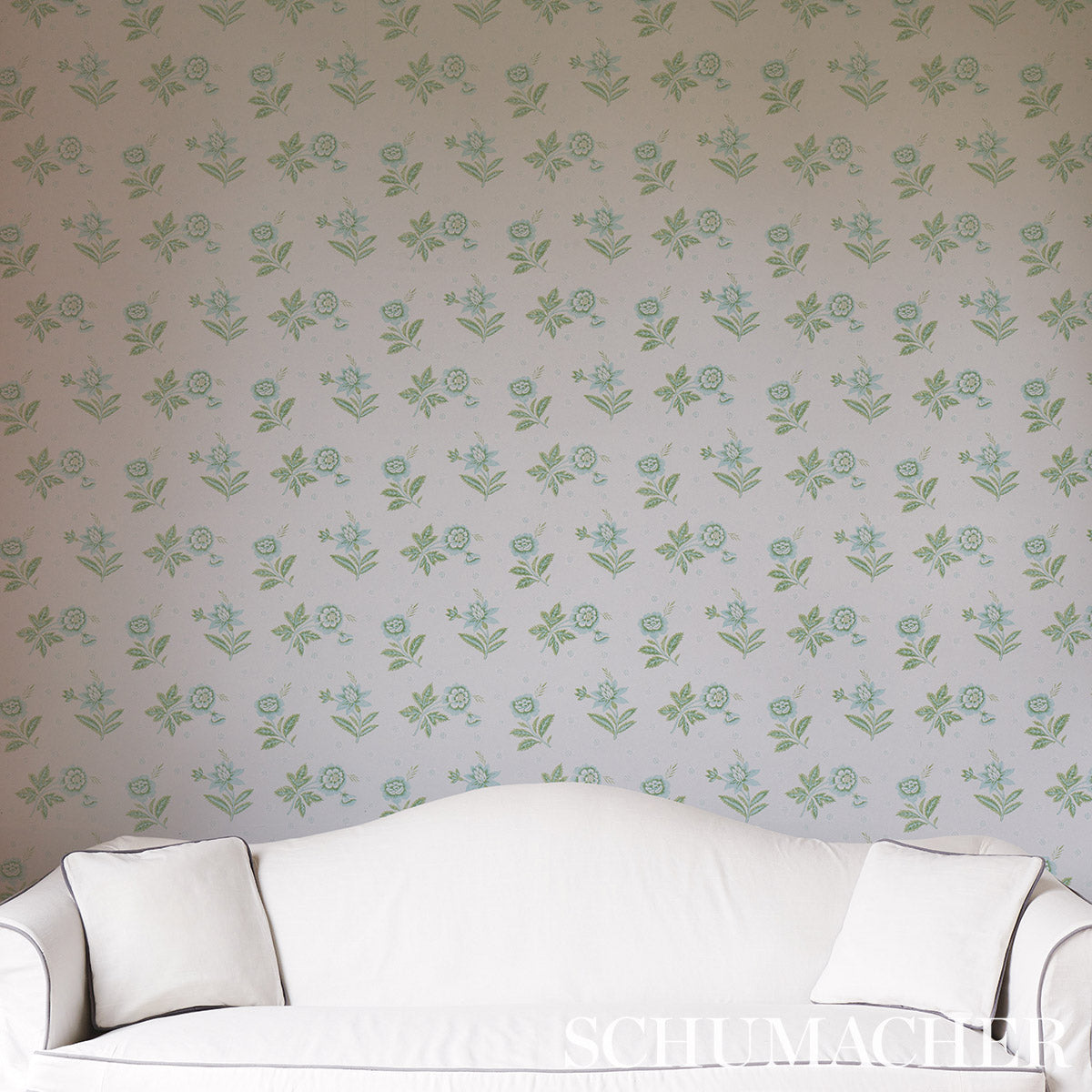 Colline Leaf & Aqua Small-Scale Floral Wallpaper by Schumacher – 5014221