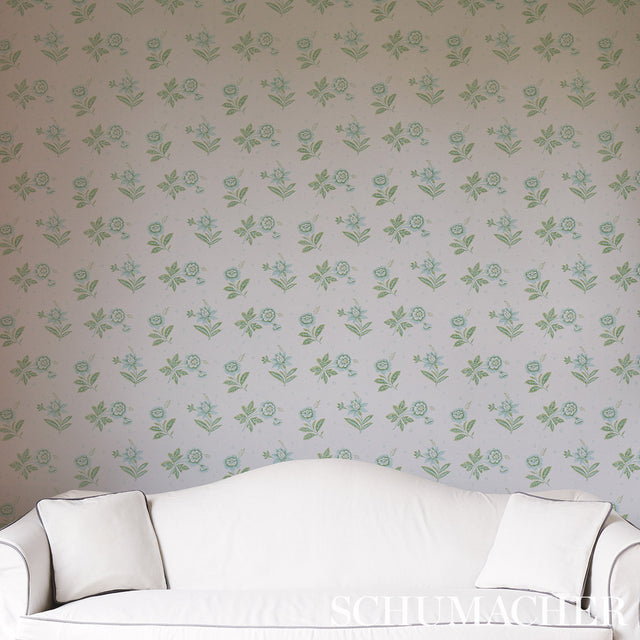 Colline Leaf & Aqua Small-Scale Floral Wallpaper by Schumacher – 5014221