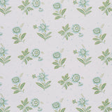 Colline wallpaper in Leaf & Aqua by Schumacher, small-scale floral design with green and aqua flowers on a stippled background