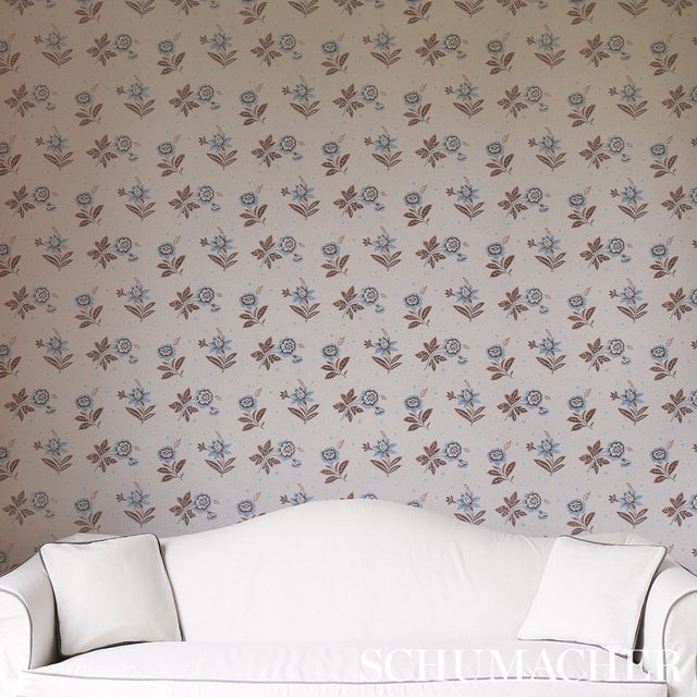 Colline Delft & Sepia Floral Wallpaper – Schumacher 5014222
