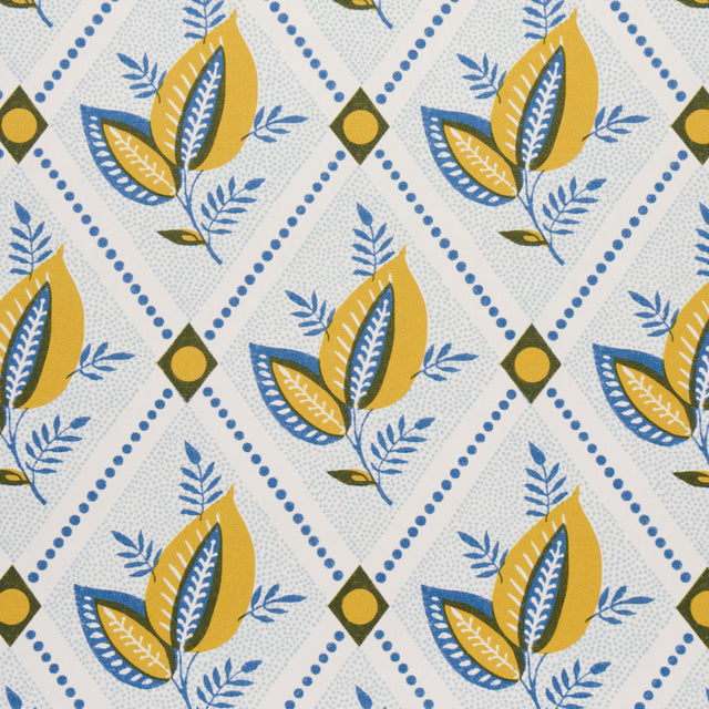 Basile Trellis Yellow & Blue Wallpaper by Schumacher – 5014230