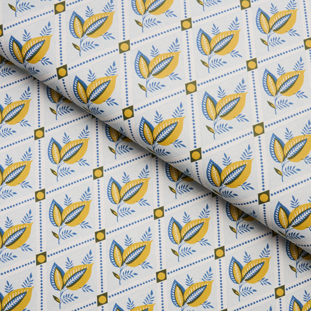Basile Trellis Yellow & Blue Wallpaper by Schumacher – 5014230
