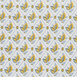 Basile Trellis wallpaper in yellow and blue, a leafy lattice geometric print by Schumacher, shown in a styled bathroom interior.