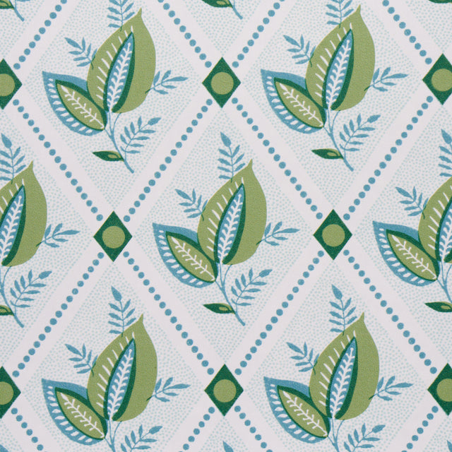 Basile Trellis Leaf & Aqua by Schumacher Leafy Lattice Geometric Wallpaper – Schumacher 5014231