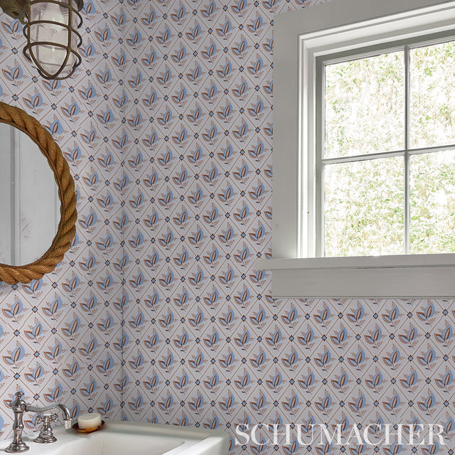 Basile Trellis Delft & Sepia by Schumacher Small-Scale Geometric Lattice Wallpaper – Schumacher 5014232