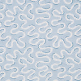 Zoelie wallpaper in Sky by Schumacher features a playful, modern vermicelli motif in light blue and white.