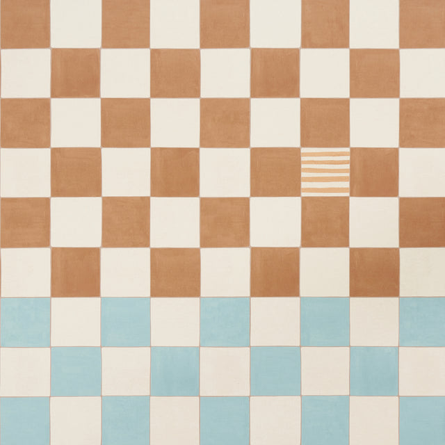 Gambit Panel Teal & Earthy Brown by Backdrop Painterly Checkered Wallpaper – Schumacher 5014260