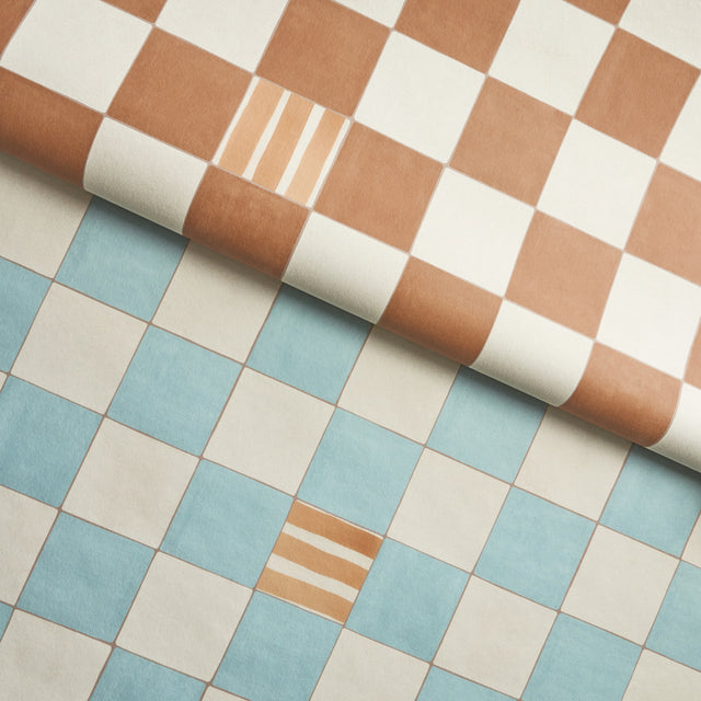 Gambit Panel Teal & Earthy Brown by Backdrop Painterly Checkered Wallpaper – Schumacher 5014260