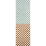 Gambit Panel wallpaper in teal and earthy brown, featuring a painterly checkered pattern by Backdrop for Schumacher.