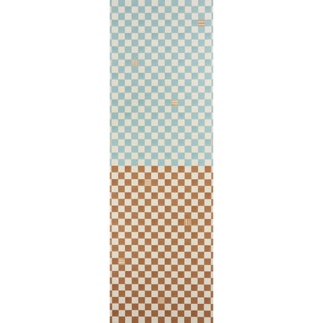 Gambit Panel wallpaper in teal and earthy brown, featuring a painterly checkered pattern by Backdrop for Schumacher.