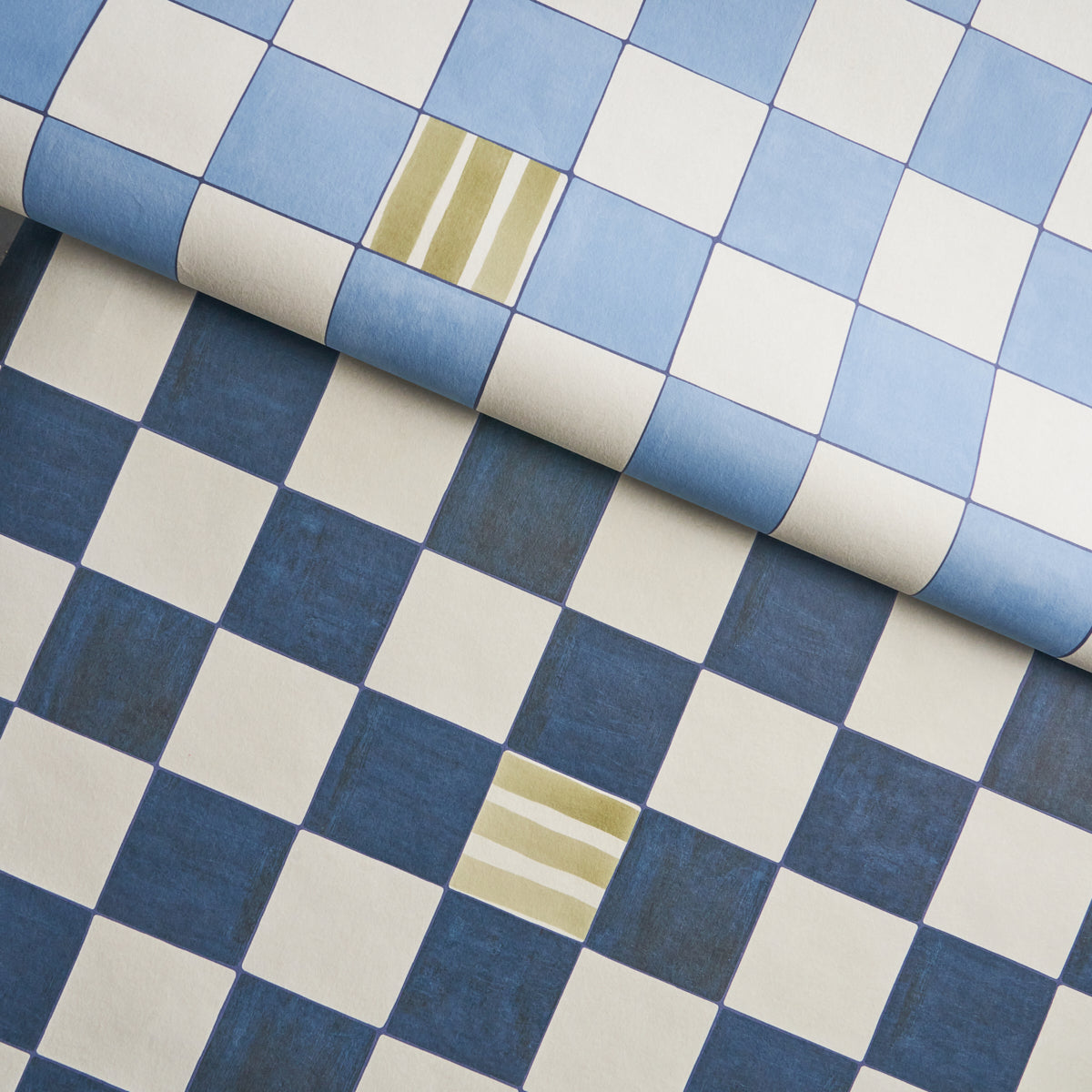 Gambit Panel Sky & Deep Navy by Schumacher Painterly Checkered Wallpaper Panel – Schumacher 5014261