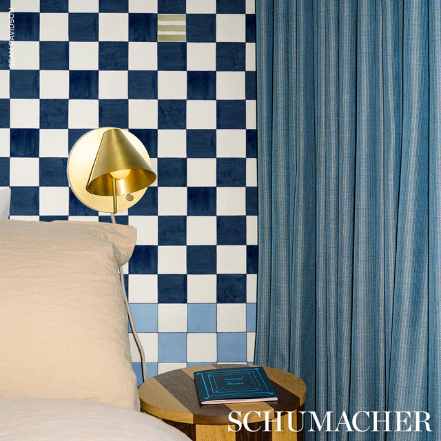 Gambit Panel Sky & Deep Navy by Schumacher Painterly Checkered Wallpaper Panel – Schumacher 5014261