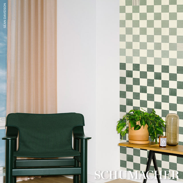 Gambit Panel Sage & Deep Green by Schumacher Painterly Checkered Wallpaper Panel – Schumacher 5014262