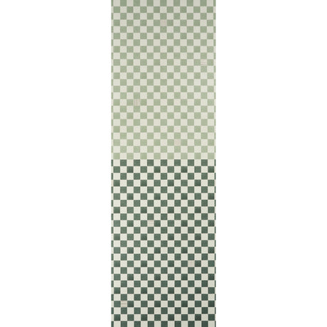 Gambit Panel wallpaper in sage and deep green by Schumacher, featuring a painterly checkered pattern in a wide-width panel.