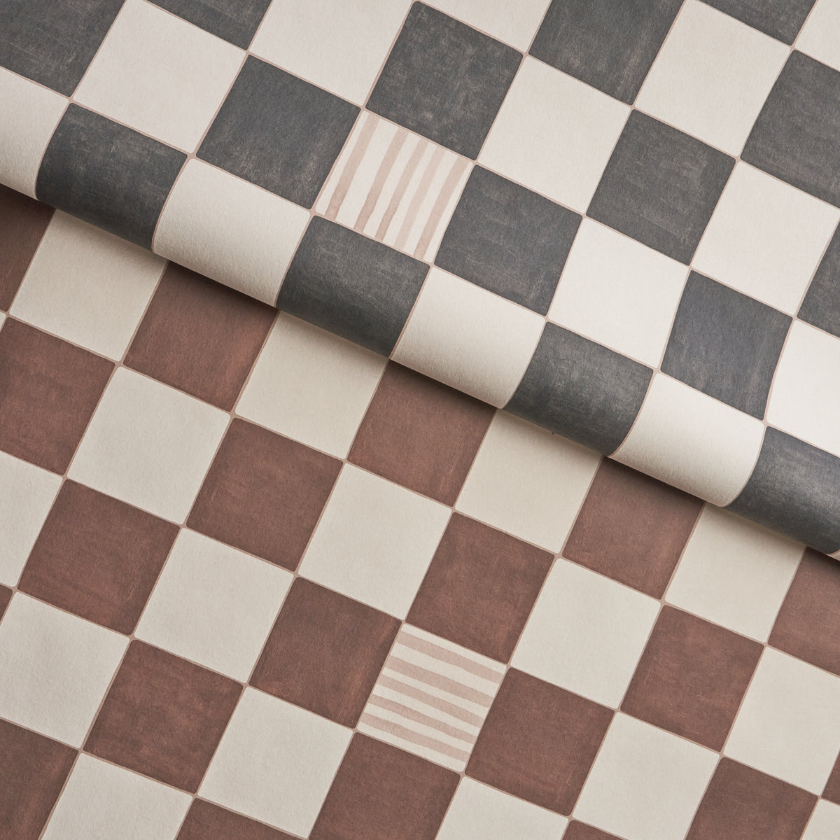 Gambit Panel Cocoa & Charcoal by Schumacher Painterly Checkered Wallpaper Panel – Schumacher 5014263