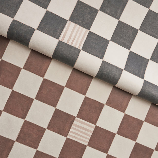 Gambit Panel Cocoa & Charcoal by Schumacher Painterly Checkered Wallpaper Panel – Schumacher 5014263