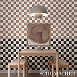 Gambit Panel Cocoa & Charcoal by Schumacher Painterly Checkered Wallpaper Panel – Schumacher 5014263