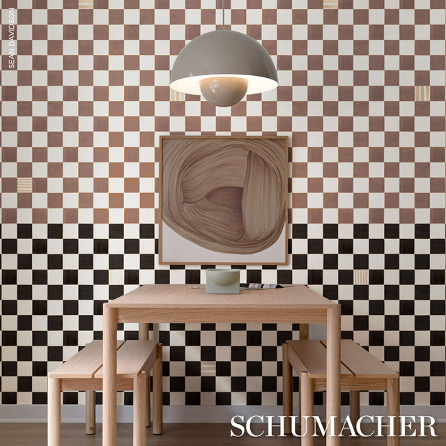 Gambit Panel Cocoa & Charcoal by Schumacher Painterly Checkered Wallpaper Panel – Schumacher 5014263