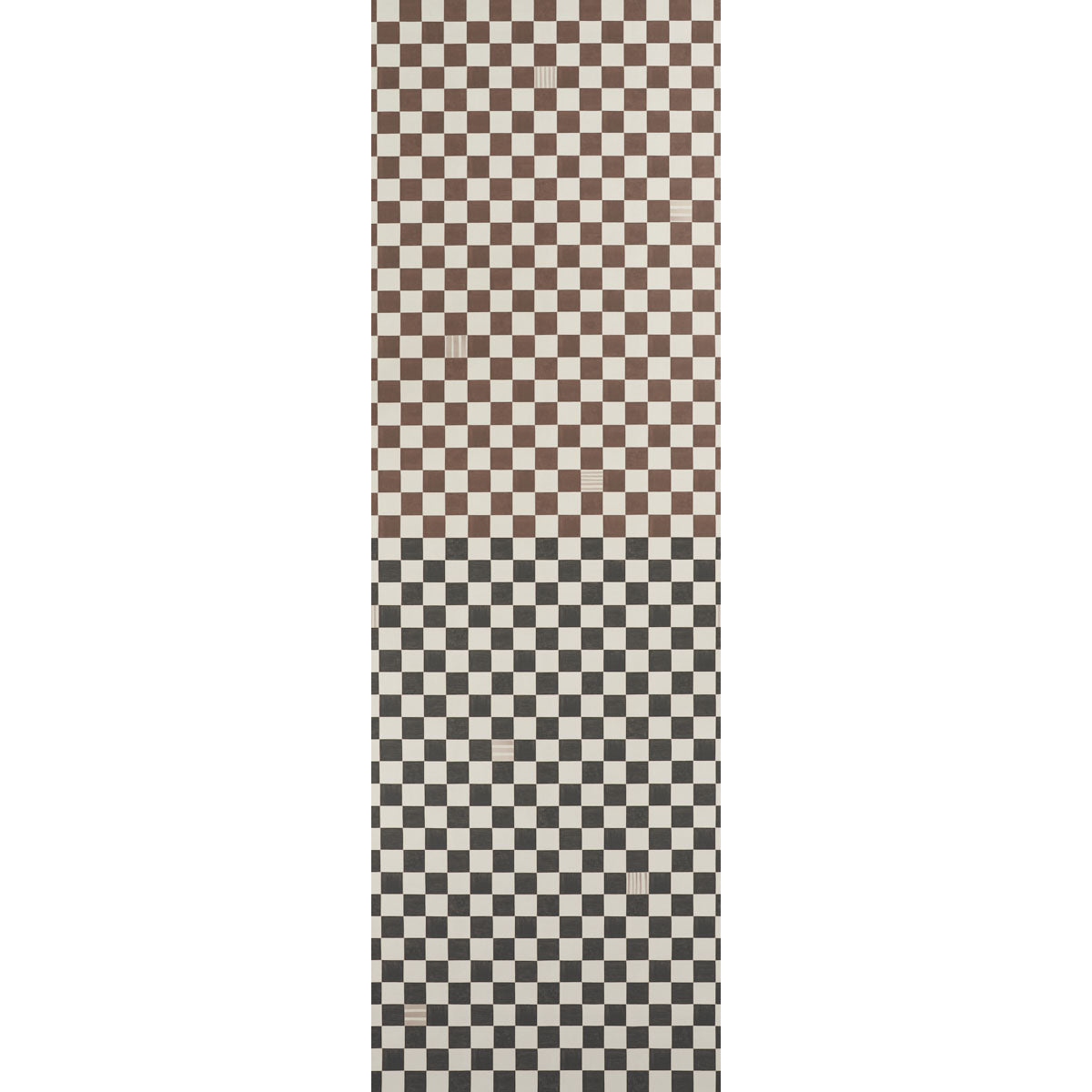 Gambit Panel wallpaper in Cocoa & Charcoal by Schumacher, featuring a small-scale checkered pattern with a painterly aesthetic.