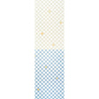 Gambit Panel wallpaper in sand and soft blue by Schumacher, featuring a painterly checkered pattern with yellow accent stripes.