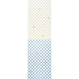 Gambit Panel wallpaper in sand and soft blue by Schumacher, featuring a painterly checkered pattern with yellow accent stripes.