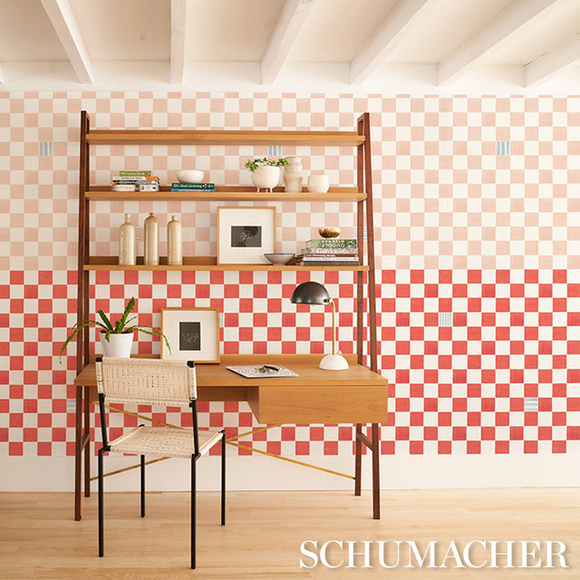 Gambit Panel Earthy Pink & Red by Schumacher Painterly Checkered Wallpaper – Schumacher 5014265