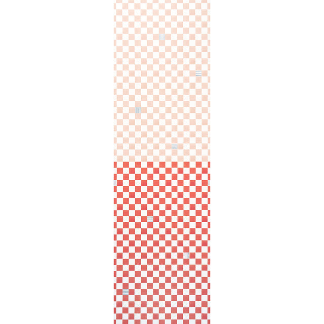 Gambit Panel wallpaper in earthy pink and red by Schumacher, featuring a painterly checkered pattern with a hand-tiled look.