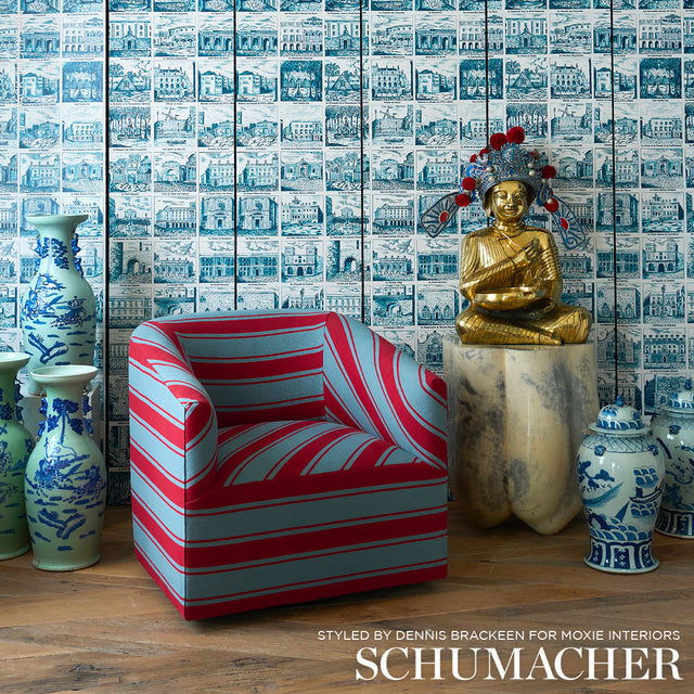 Architecturra Teal by Johnson Hartig Architectural Vignette Wallpaper – Schumacher 5014272