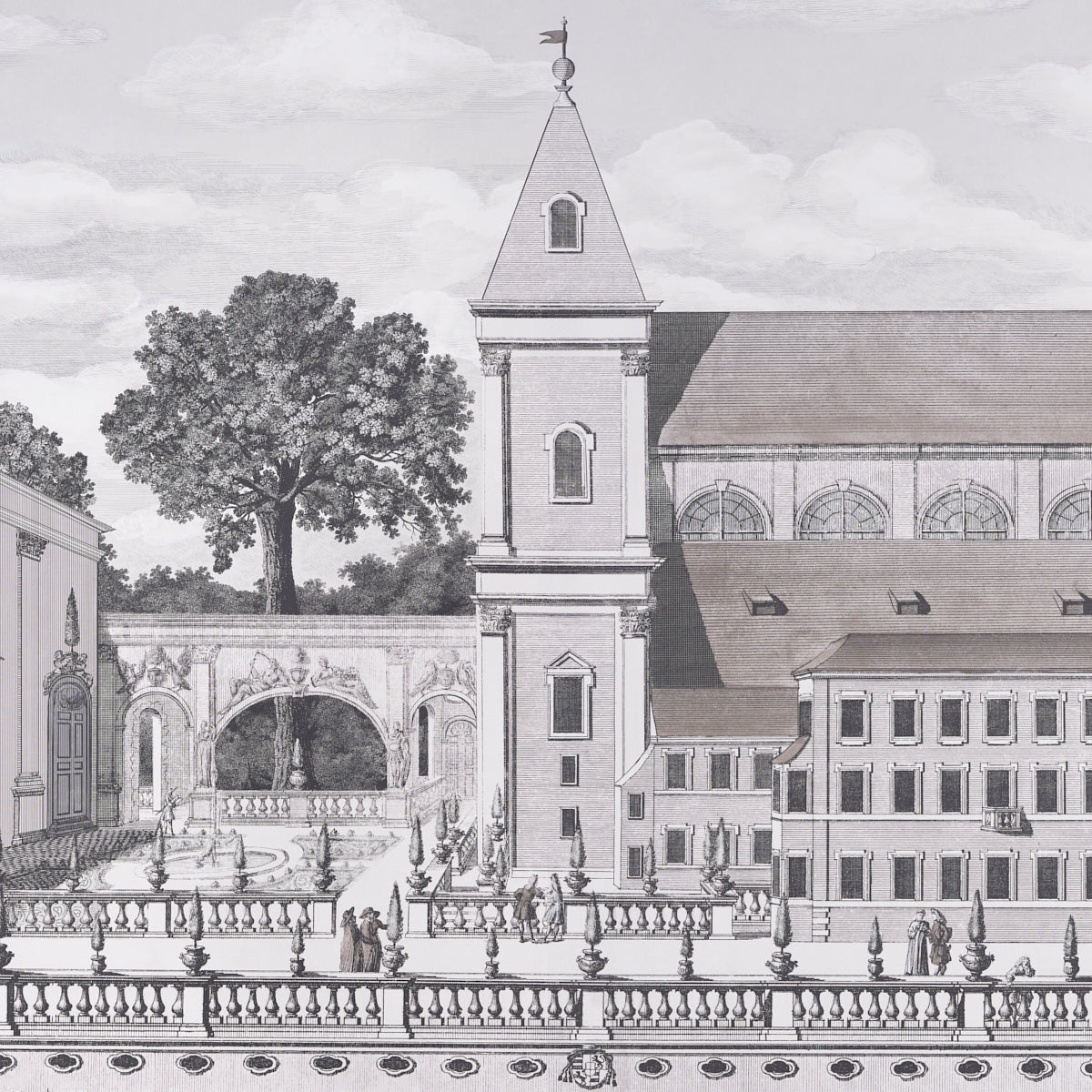 Piazza Firenze Panel Set Grisaille by Schumacher Architectural Panorama Wallpaper – 5014301