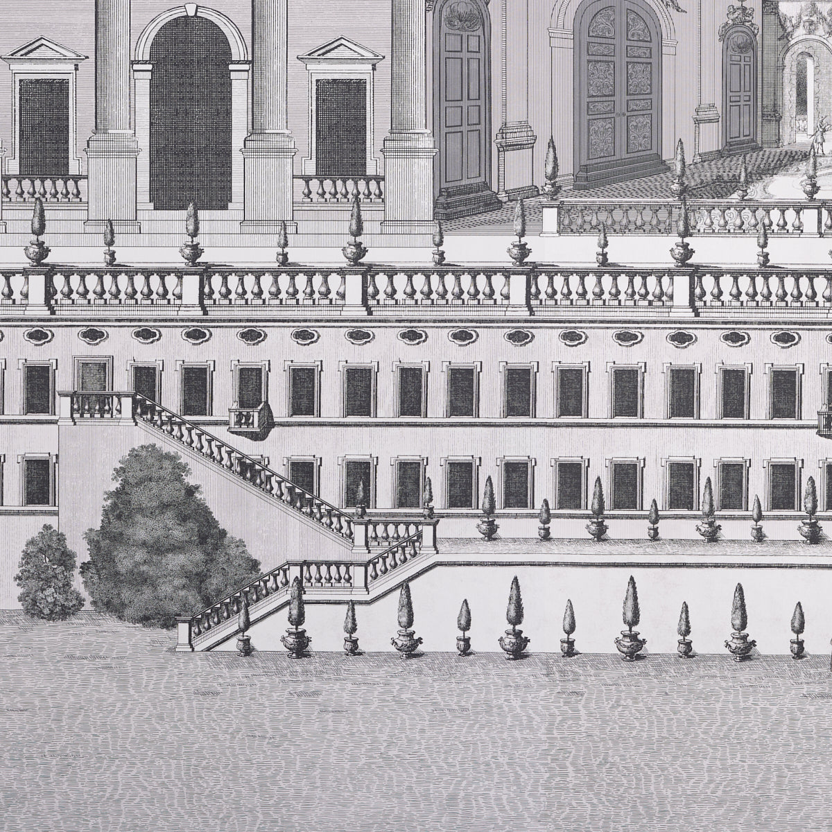 Piazza Firenze Panel Set Grisaille by Schumacher Architectural Panorama Wallpaper – 5014301