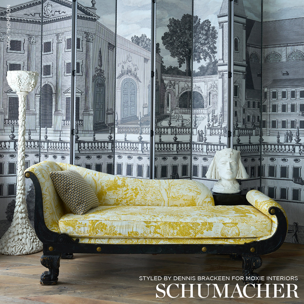 Piazza Firenze Panel Set Grisaille by Schumacher Architectural Panorama Wallpaper – 5014301
