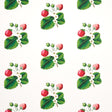 Strawberry Hill wallpaper in white by Schumacher, featuring a botanical strawberry and leaf pattern designed by Johnson Hartig.