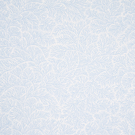 Bougainvillea China Blue wallpaper by Schumacher, featuring a delicate botanical pattern in soft blue tones.