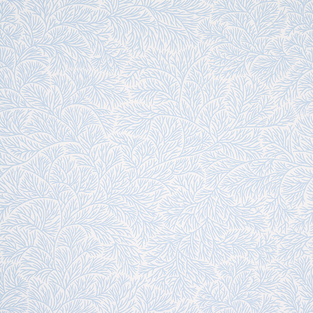 Bougainvillea China Blue wallpaper by Schumacher, featuring a delicate botanical pattern in soft blue tones.