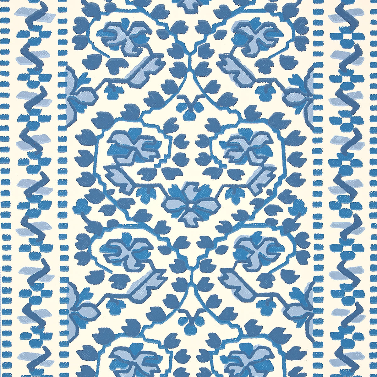 JASMINE Indigo by Schumacher Blue and White Floral Stripe Wallpaper – Schumacher 5014340