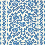 JASMINE Indigo by Schumacher Blue and White Floral Stripe Wallpaper – Schumacher 5014340