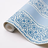 JASMINE Indigo by Schumacher Blue and White Floral Stripe Wallpaper – Schumacher 5014340