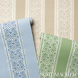 JASMINE Indigo by Schumacher Blue and White Floral Stripe Wallpaper – Schumacher 5014340