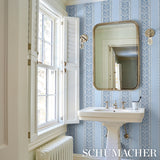 JASMINE Indigo by Schumacher Blue and White Floral Stripe Wallpaper – Schumacher 5014340