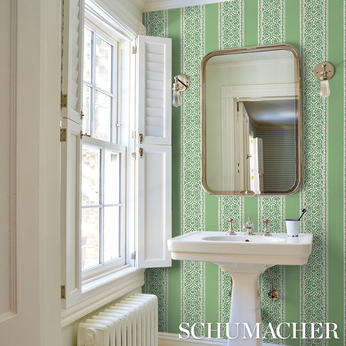 JASMINE Leaf Green by Schumacher Botanical Stripe Wallpaper – Moon River Collection 5014341